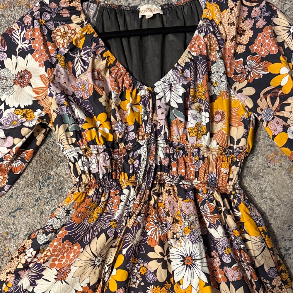 Listicle Floral 2/4 Sleeve Dress w/ Scalloped Hem L - Picture 4 of 8